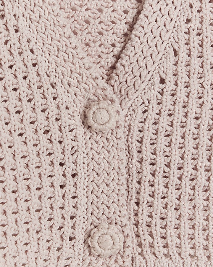 Girls pink crochet crop cardigan