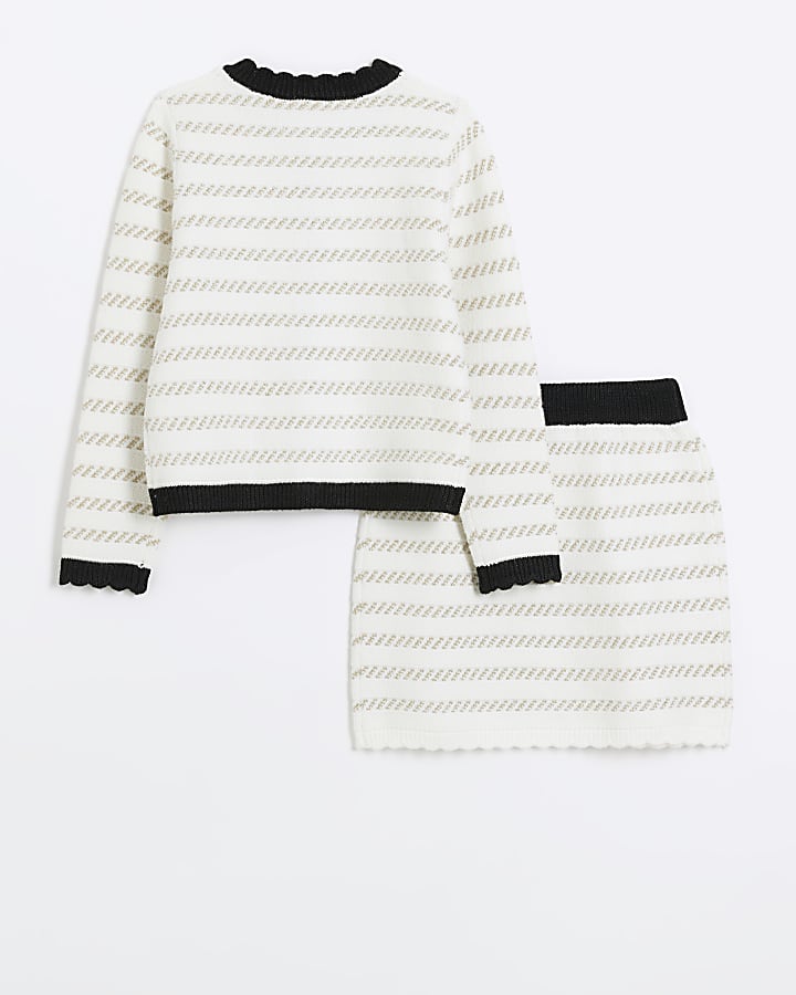 Girls cream boucle stripe cardigan set