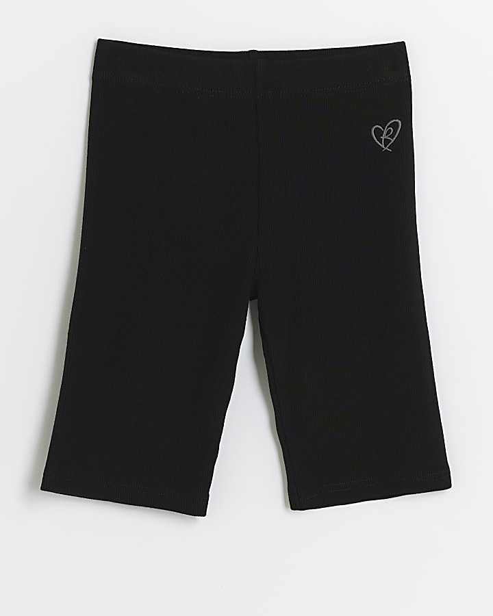 Girls black rib cyclist shorts