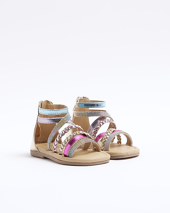 Mini girls pink metallic strappy sandals