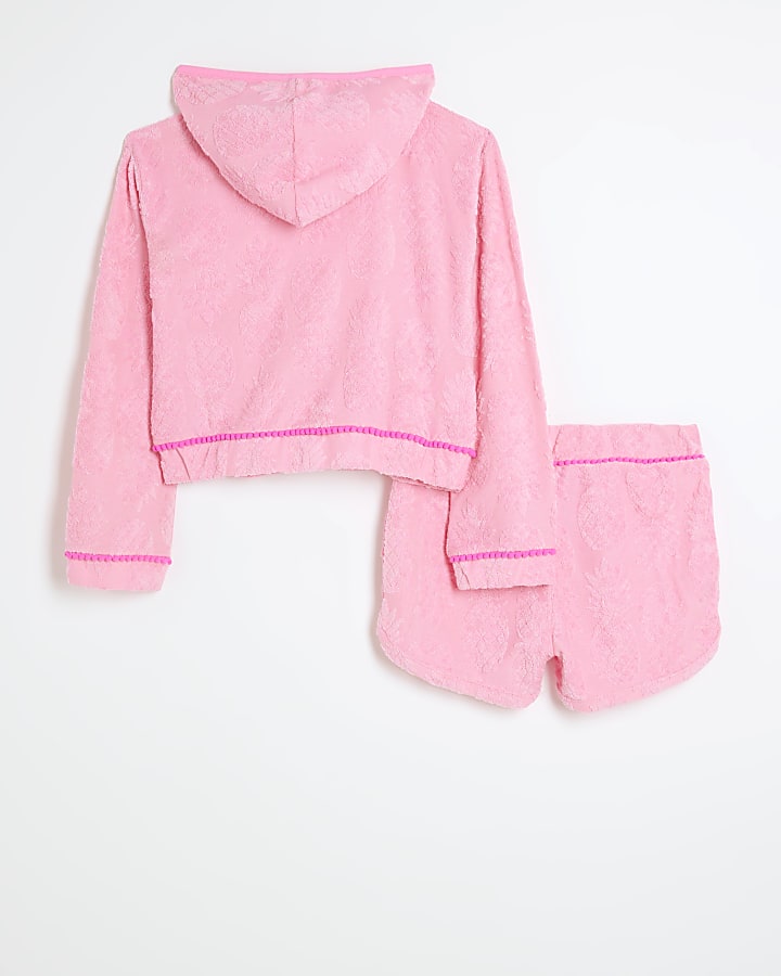 Girls pink pineapple towelling set