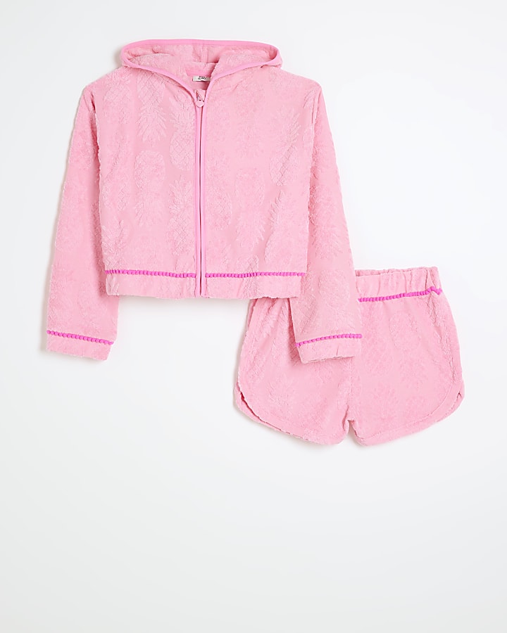 Girls pink pineapple towelling set