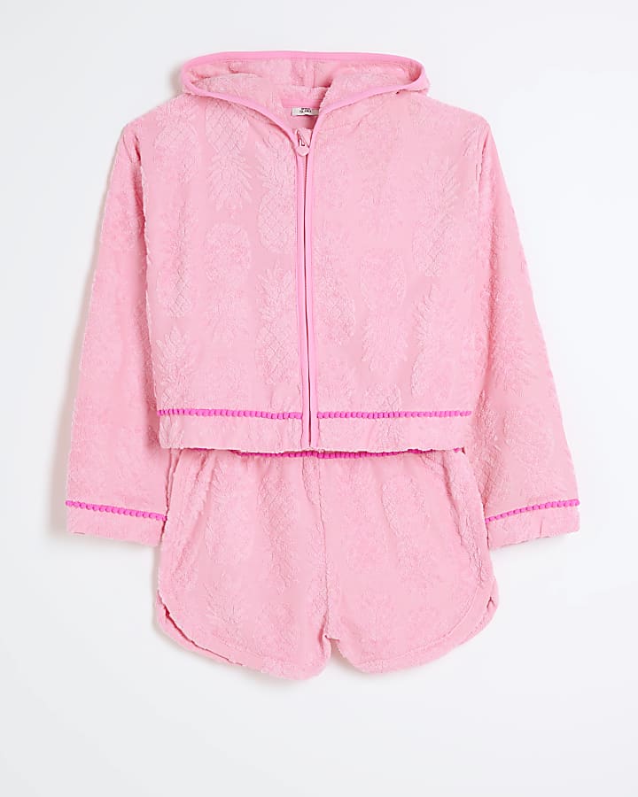 Girls pink pineapple towelling set