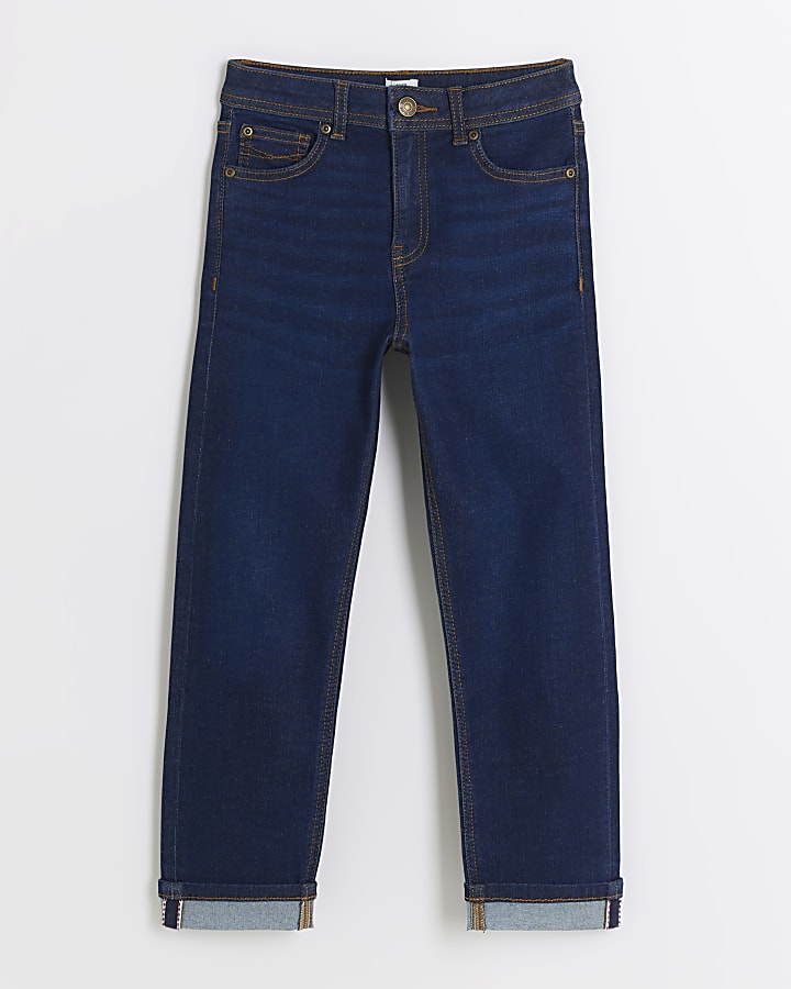 Boys blue turned hem straight jeans