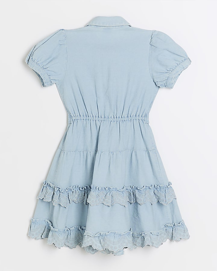 Girls denim tiered shirt dress