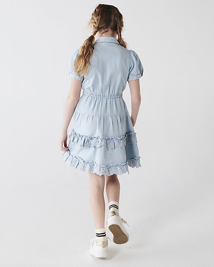 Girls denim tiered shirt dress