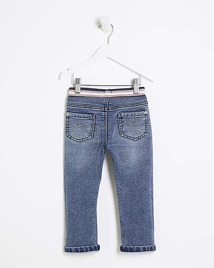 Mini girls blue elasticated slim jeans