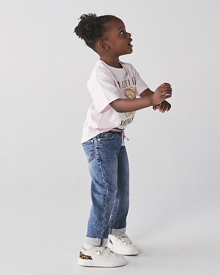 Mini girls blue elasticated slim jeans