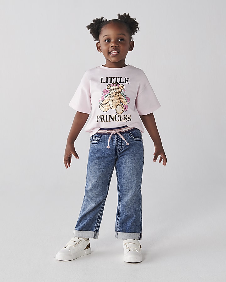 Mini girls blue elasticated slim jeans