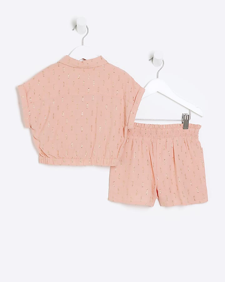 Mini girls coral glitter shirt and shorts set