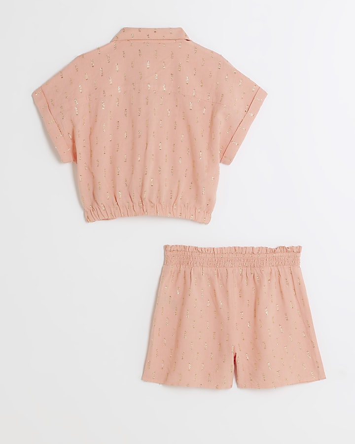 Girls coral glitter shirt and shorts set