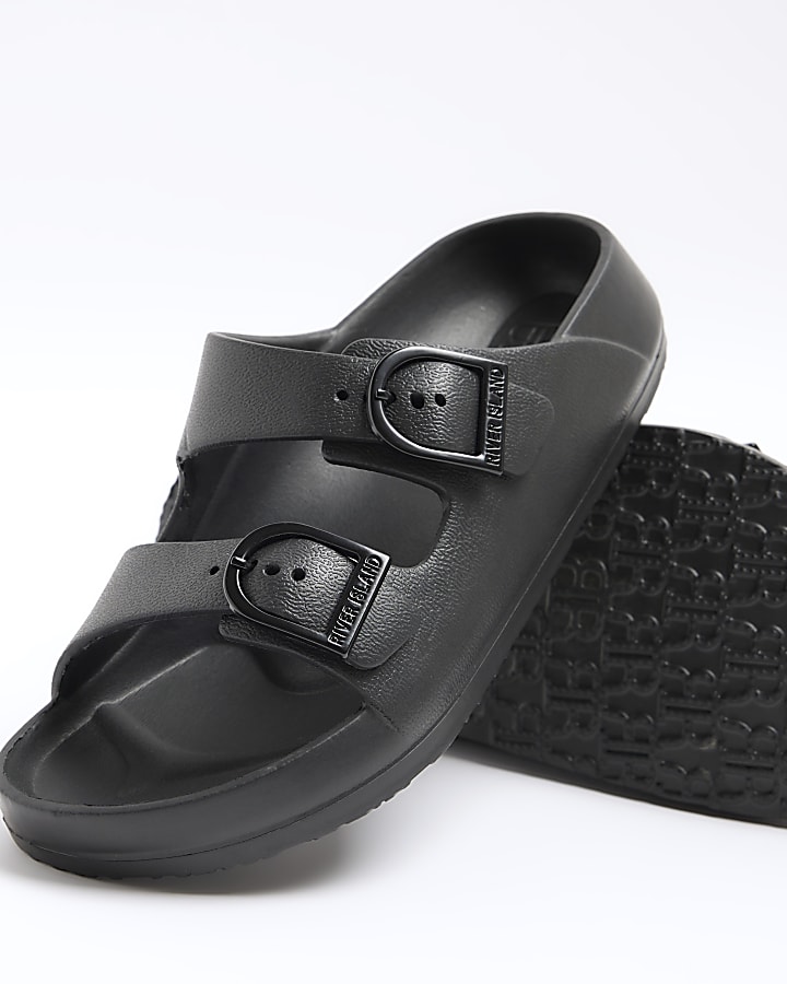 Boys black moulded double strap sandals