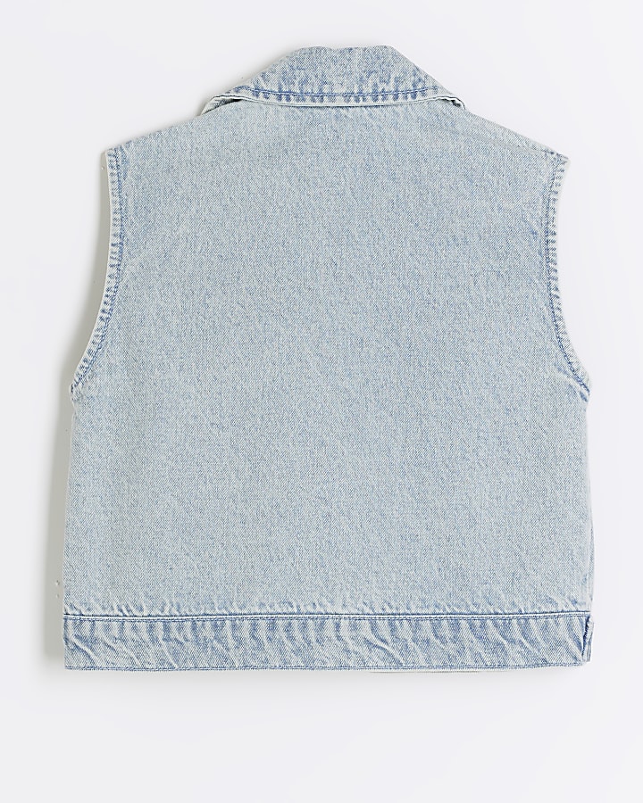 Girls blue zip biker denim gilet