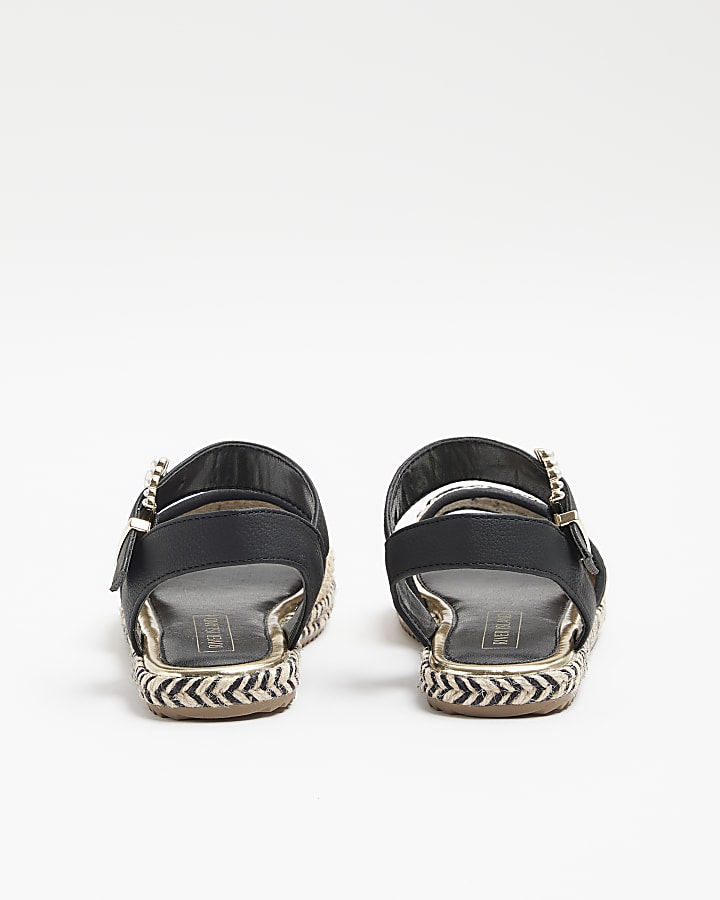 Girls black raffia espadrille sandals