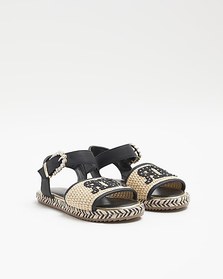 Girls black raffia espadrille sandals