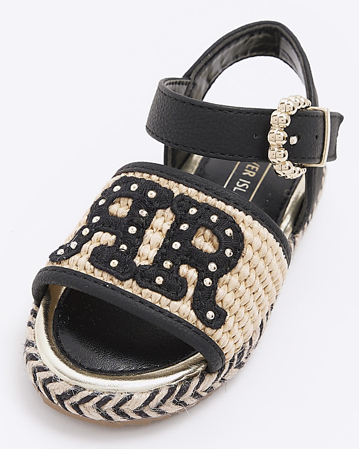 Mini girls black woven espadrille sandals