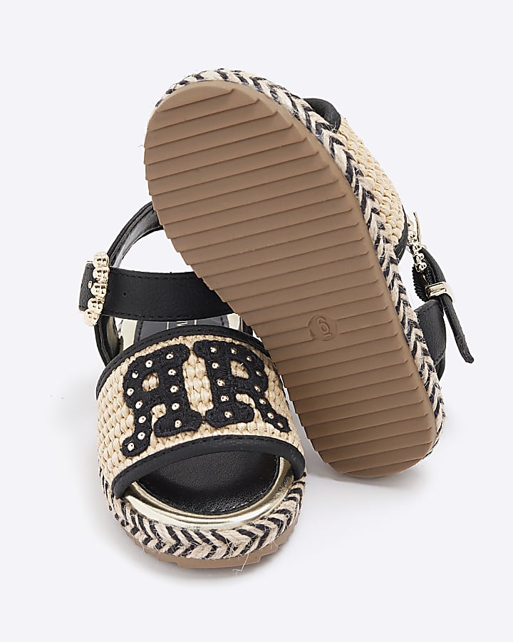 Mini girls black woven espadrille sandals