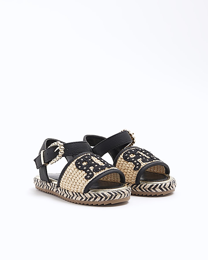 Mini girls black woven espadrille sandals