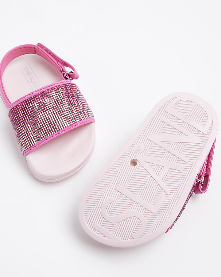 Mini girls pink RI diamante sliders