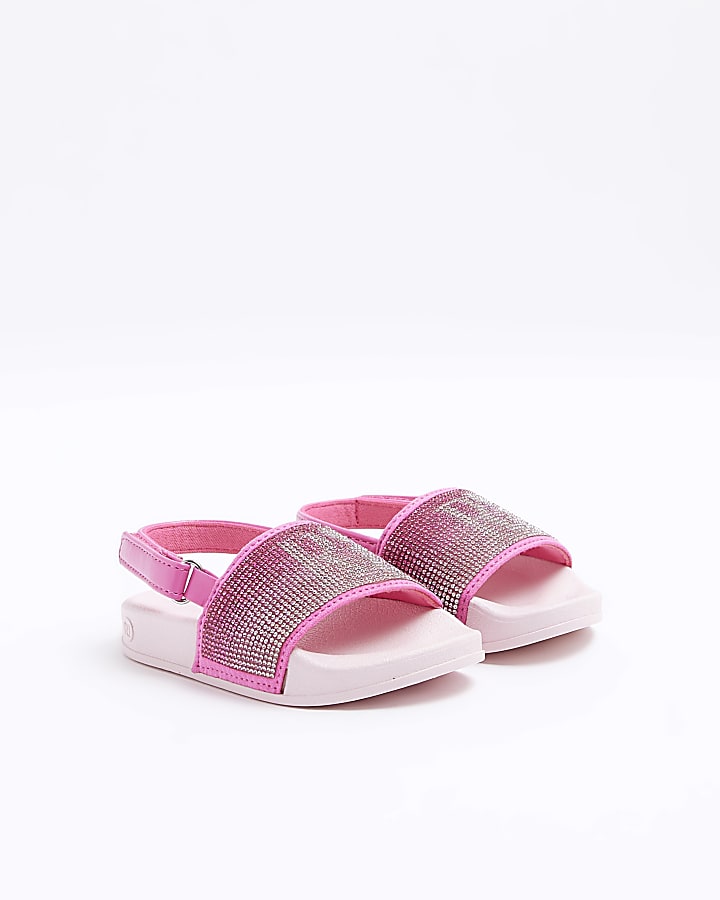 Mini girls pink RI diamante sliders