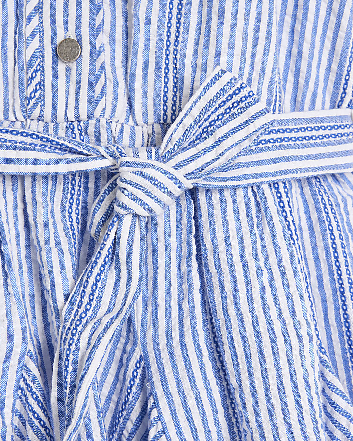 Girls blue stripe belted shirt dress