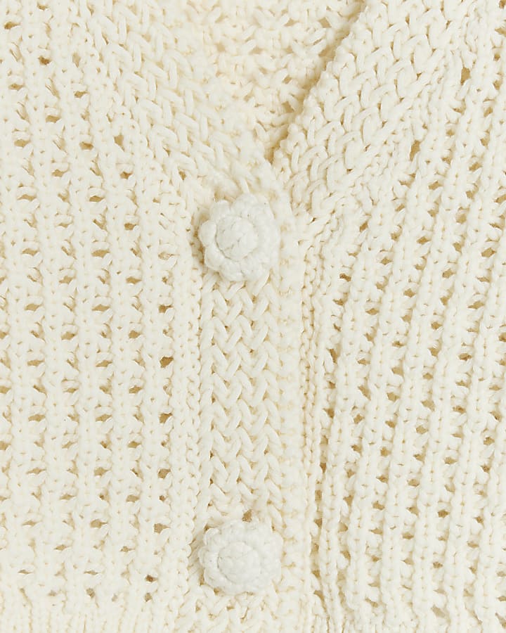 Girls ecru crochet crop cardigan