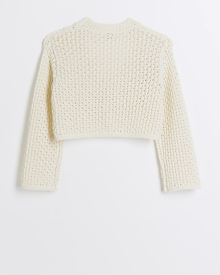 Girls ecru crochet crop cardigan