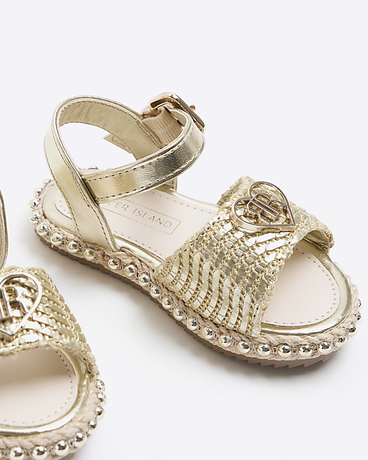 Mini girls gold woven studded sandals