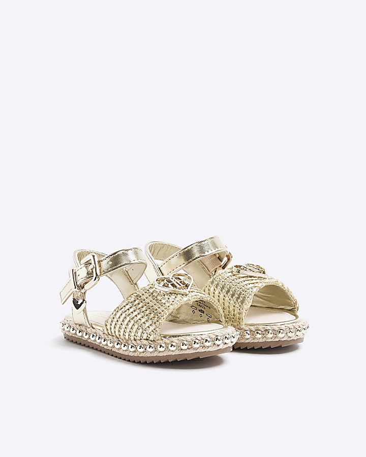 Mini girls gold woven studded sandals