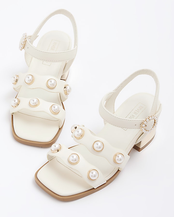 Girls cream pearl heeled sandals