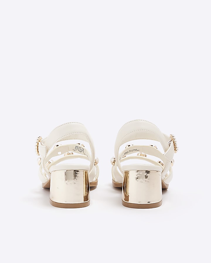 Girls cream pearl heeled sandals