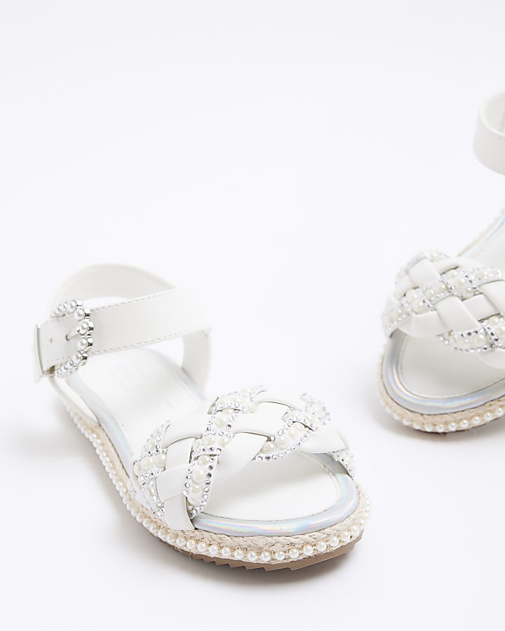 Girls white woven espadrille sandals