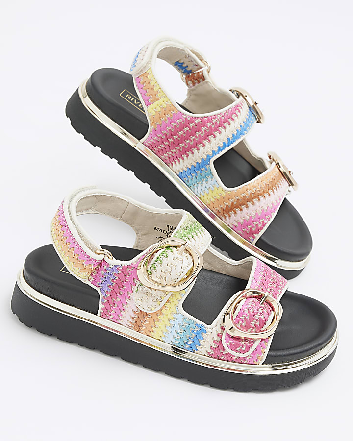 Girls pink raffia stripe sandals