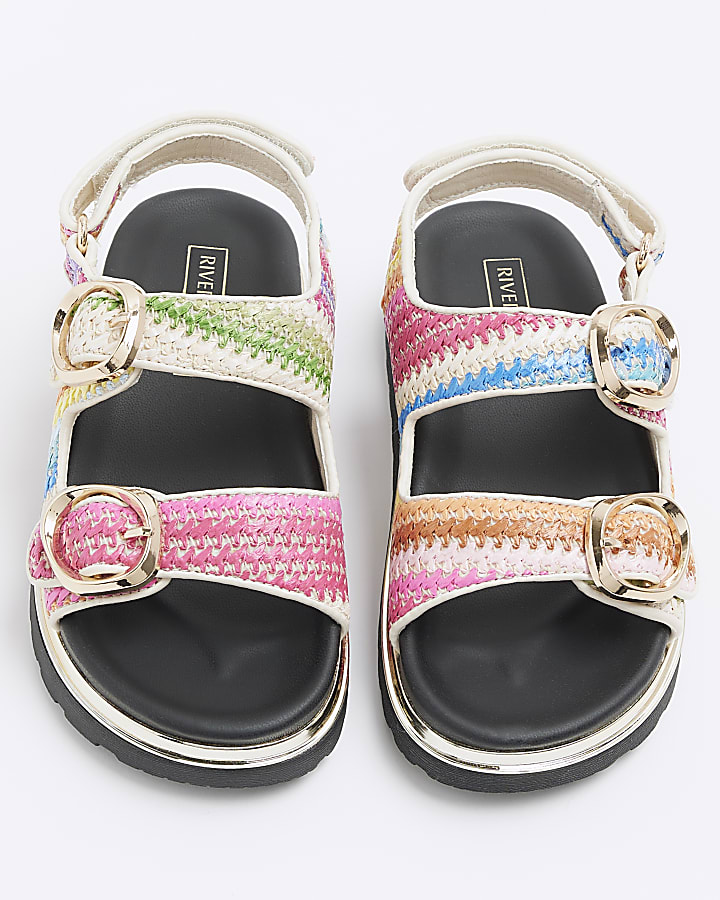 Girls pink raffia stripe sandals