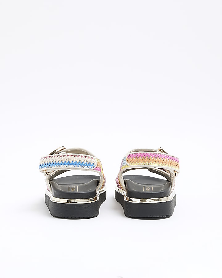 Girls pink raffia stripe sandals