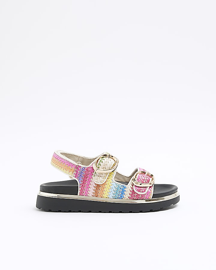 Girls pink raffia stripe sandals