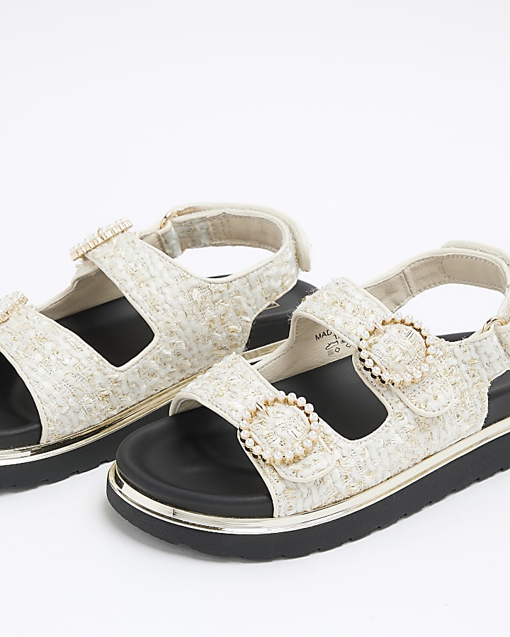 Girls cream boucle pearl sandals