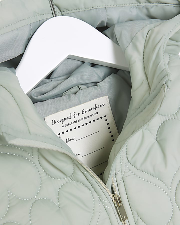 Mini girls green heart quilted jacket