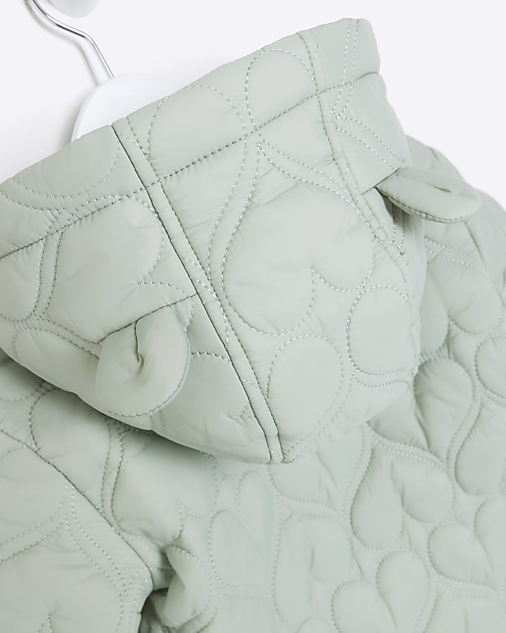 Mini girls green heart quilted jacket