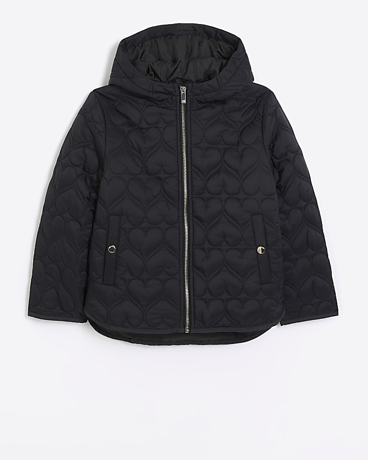 Girl black heart quilt padded coat