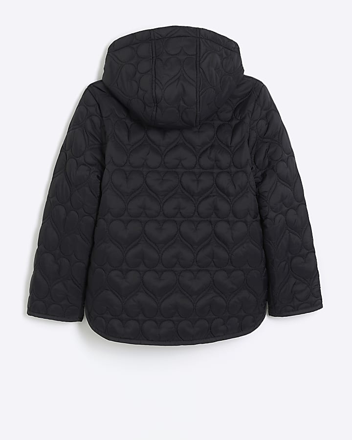 Girl black heart quilt padded coat