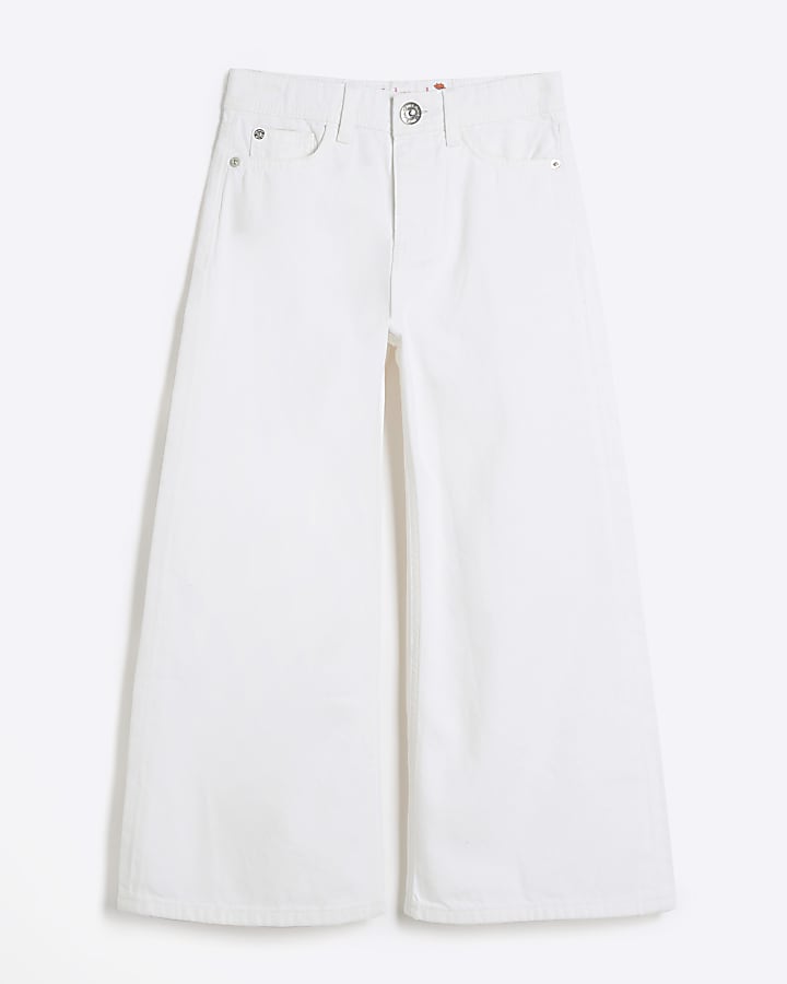 Girls white wide leg jeans