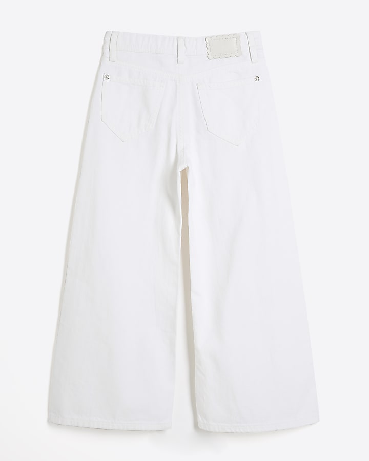 Girls white wide leg jeans