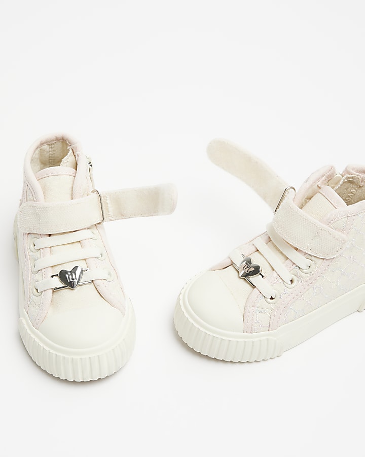 Mini girls cream embroidered trainers