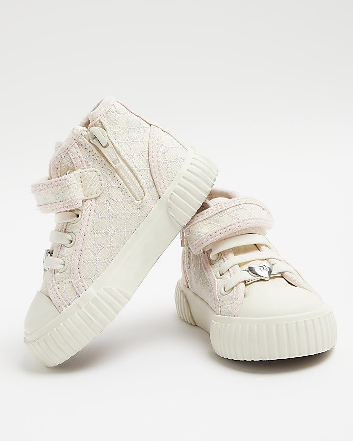 Mini girls cream embroidered trainers