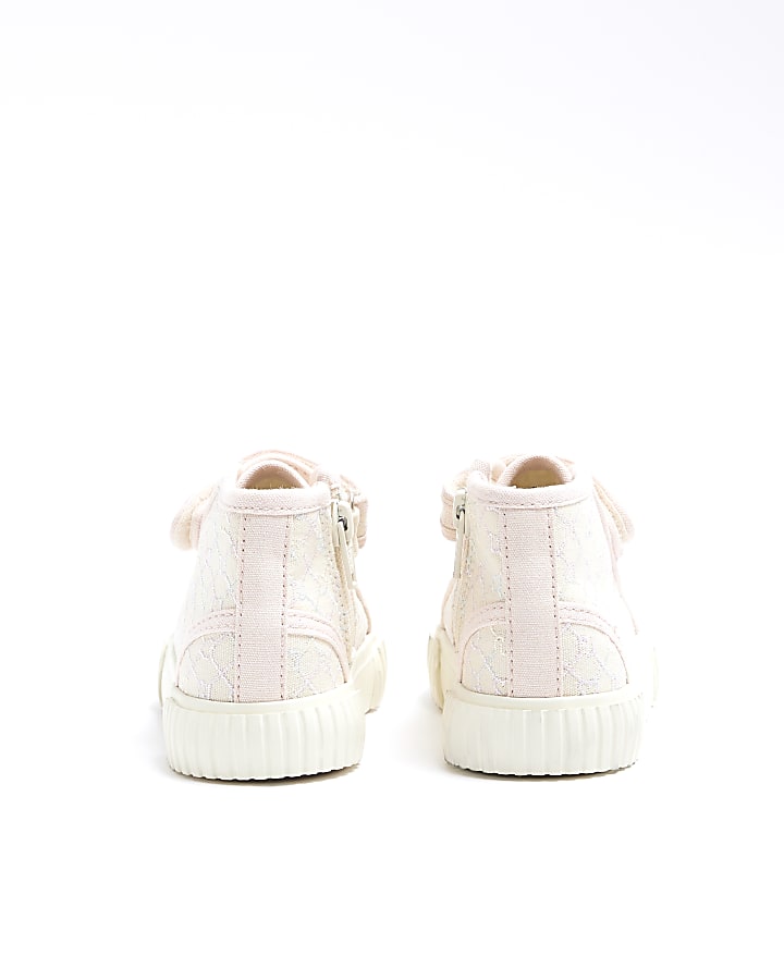 Mini girls cream embroidered trainers