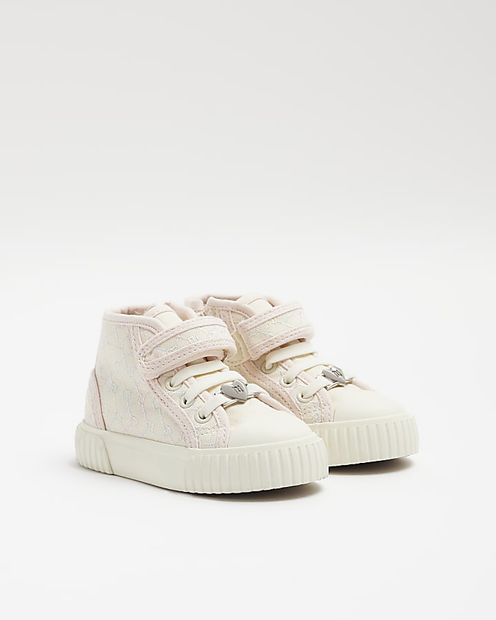 Mini girls cream embroidered trainers