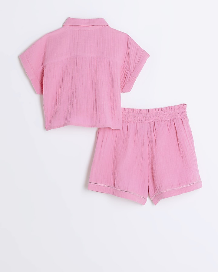 Girls pink textured tie up top set