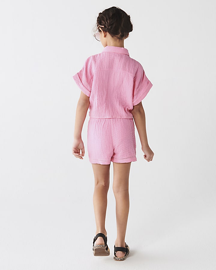 Girls pink textured tie up top set