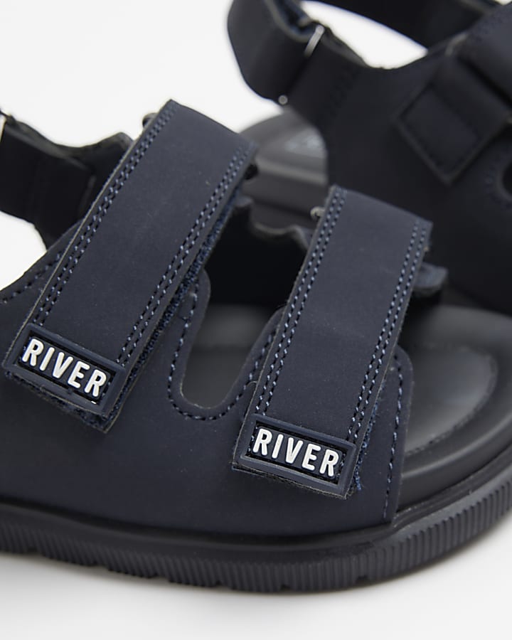 Mini Boys Navy Double Strap Sandals